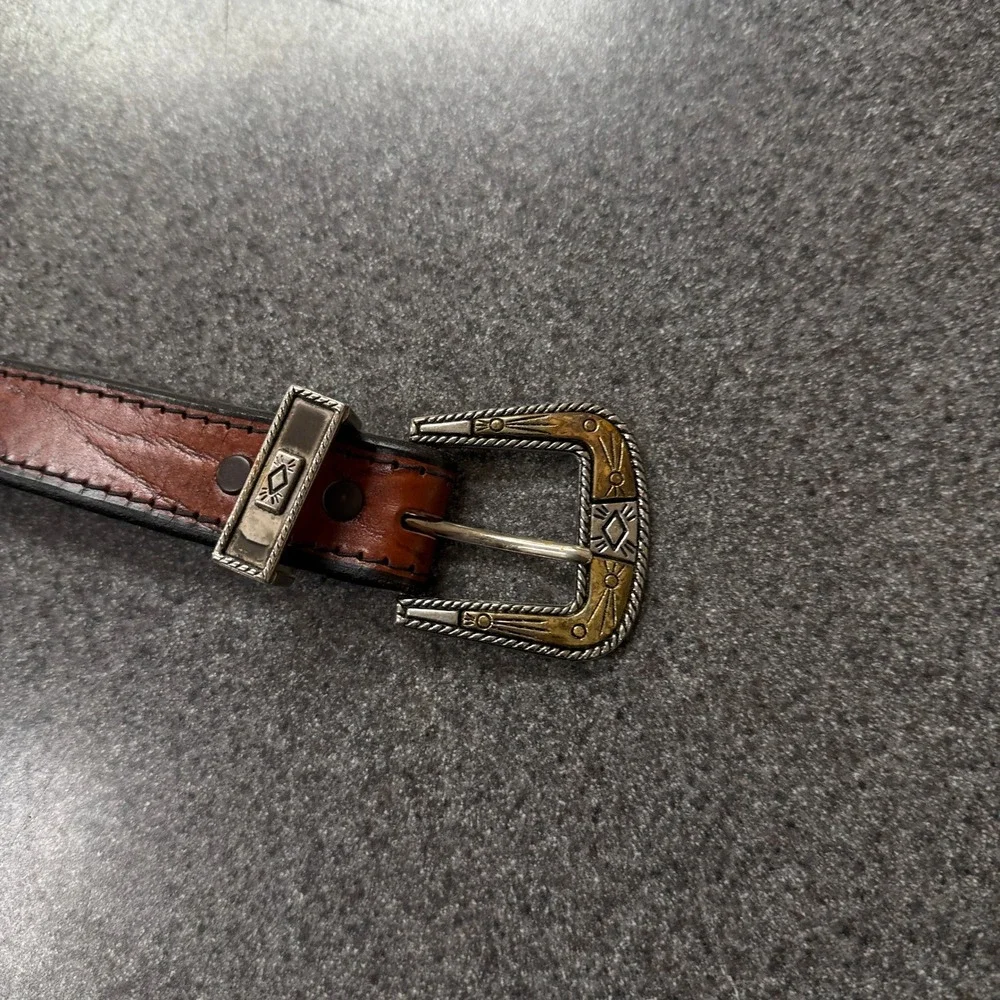 Dreamers Leather Belt Mens 32 Brown Excellent Western Engraved Metal Hardware